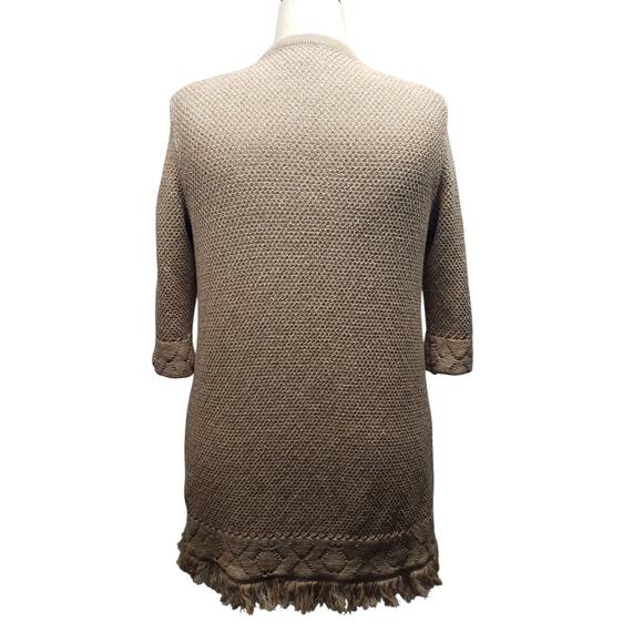 Natural Reflections Open Knit Cardigan Size XL Oatmeal Fringe Cabin Style Y2K - Picture 3 of 8